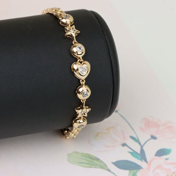 "Rose Gold Star & Heart Charm Bracelet with Crystal Accents, XPBL0942 - Picture 6 of 12